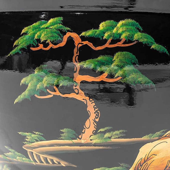 Red Lantern 16" Black Lacquer Fishbowl - Landscape