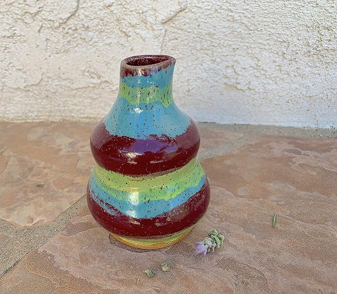 Striped Clay Pitcher Bottle, Handmade Artisan Kitchen Ceramic Dinnerware Cruet