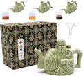LURRIER Assassins Teapot, Handmade Chinese Ceramic Tea Kettle, One Pot Three Drinks,Two Chambers Kettle, Drink Dispenser, Magic Trick Kettle with Gift Box,16 oz(Green)