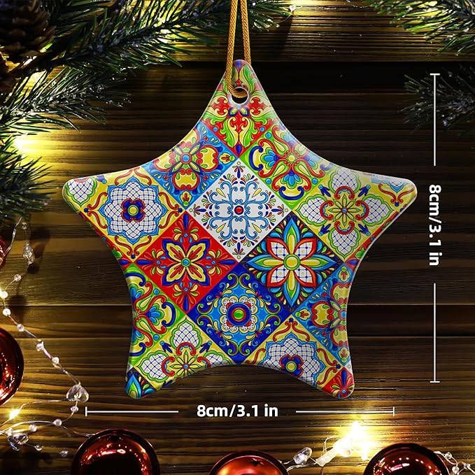 Christmas Ornaments 2025,Mexican Talavera Ornaments for Christmas Tree Holidays Ornaments Decorations,adornos de Navidad Ceramic Xmas Gifts Idea for Home Decor