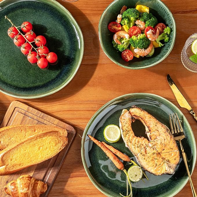 AmorArc Ceramic Dinnerware Sets,Handmade Reactive Glaze Stoneware Plates and Bowls Sets,Highly Scratch Resistant | Dishwasher & Microwave Safe Dishes Set,Service for 8 (24pc)