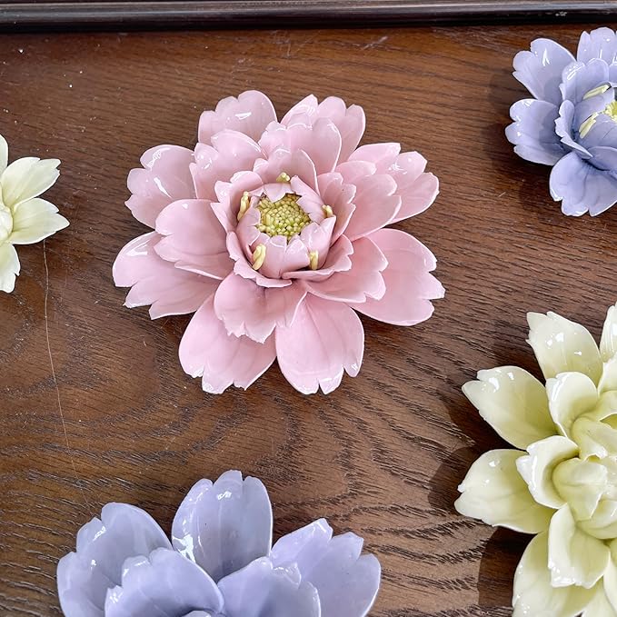 CEUYGT Handmade Ceramic Wall Flower Decor - Peony Home Wall Art, Perfect for Living Room, Bedroom, or Office Decoration Pink Peony 4.72"(Large)