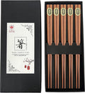 Wooden Chopsticks Reusable 5 Pairs Iron Wood Gift Set Hand Carved Japanese style 8.8 Inch/22.5cm