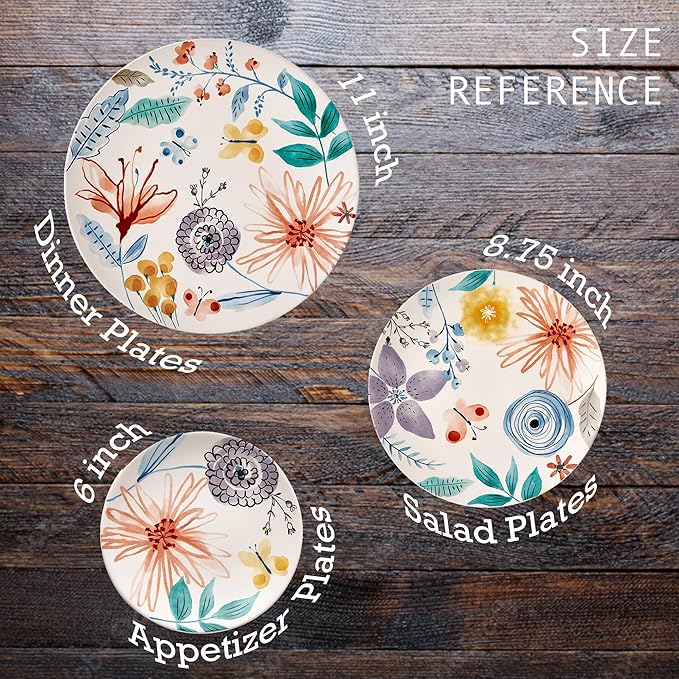 Bico Blossom Symphony Appetizer Plates Set of 6, 6 Inch Small Ceramic Dessert Plates for Snacks, Salad, Tablescape, Microwave and Dishwasher Safe, Gift for Housewarming and Thanksgiving