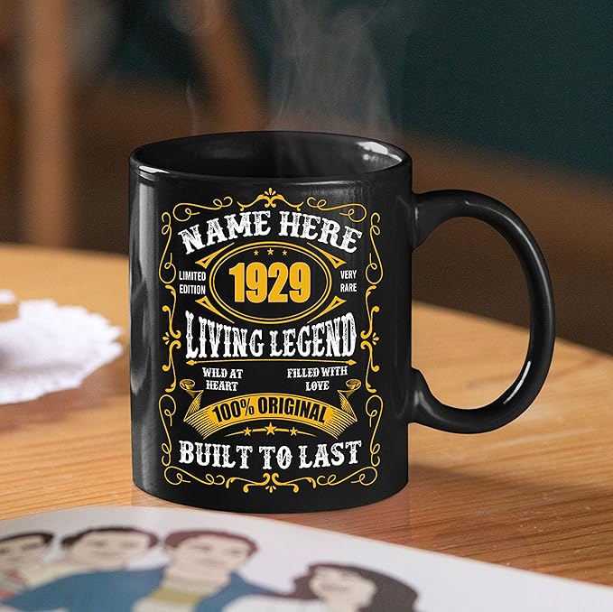 PREZZY Personalized 94th Birthday Coffee Mug Vintage 1929 Limited Edition Mug Black 11oz 15oz