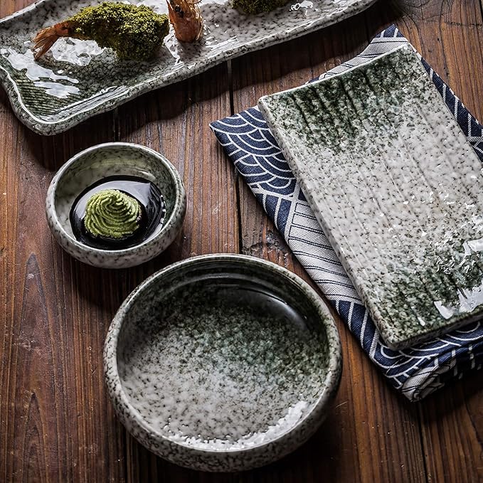 Uaral Japanese Sushi Plates,8.5inch Ceramic Sushi Plate,Sashimi Plate For Restaurant and Sushi Bar,Set of 4(Emerald Green)