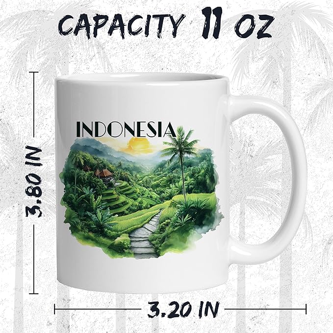 Indonesia Ceramic Coffee Mug 11oz Asia Tropical Island Island of the Gods – Tea Coffee Mug with Comfortable Grip – Unique Travel Gift Cup for Office or Home – Vibrant Long-Lasting Print ID44991