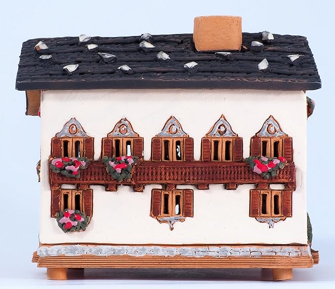 Ceramic Houses and Villages Collection - Tealight Candle Holder Ceramic Art Handmade Collectible Miniature Light House in Garmischpartenkirchen, Bavaria, Germany B265AR*