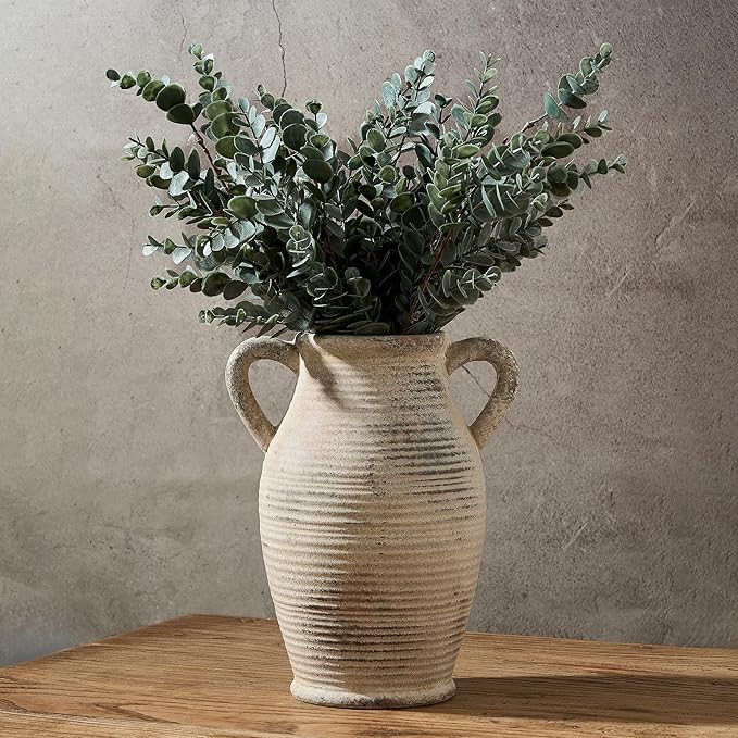 Emotionally Grounded Vase, Vaseking Large Ceramic Rustic Vase with 2 Handles, 9.8 inch Minimalist Decorative Farmhouse Tall Vases for Home Decor, Living Room, Enterway, Table Decoration, Gray