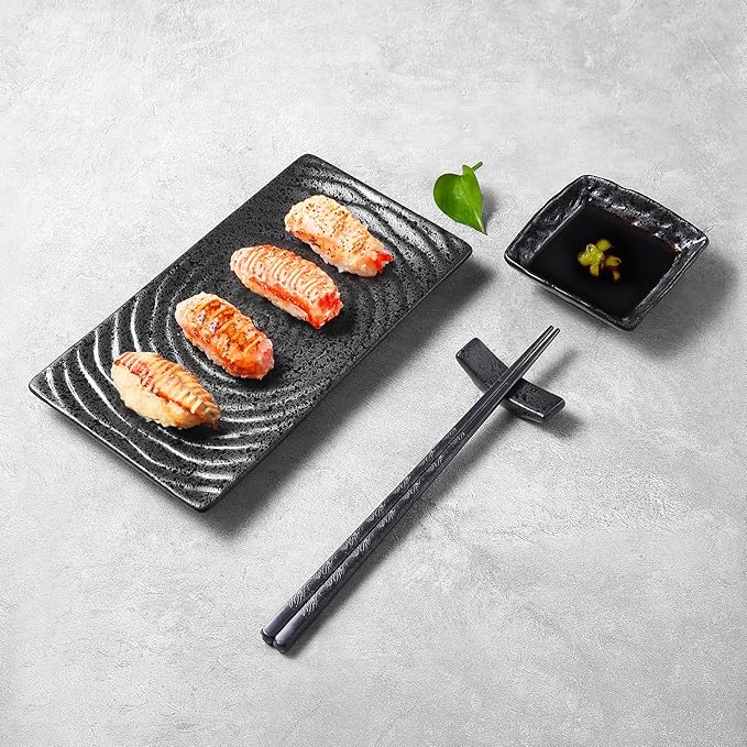 Youda 8-Piece Japanese Sushi Serving Set - Ceramic Sushi Plates, Soy Sauce Dishes, Chopsticks with Holders, Elegant Dinnerware for Sashimi, Nigiri, Asian Cuisine