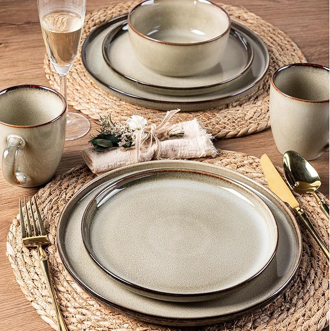 GBHOME Dinnerware Sets for 8, 24 Pieces Stoneware Plates and Bowls Sets, Scratch Resistant Dishes, Dishwasher & Microwave Safe, Reactive Glaze