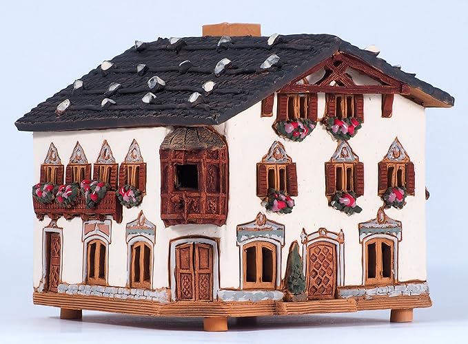 Ceramic Houses and Villages Collection - Tealight Candle Holder Ceramic Art Handmade Collectible Miniature Light House in Garmischpartenkirchen, Bavaria, Germany B265AR*