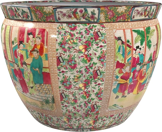 Red Lantern Large 18" Rose Medallion Porcelain Fishbowl Planter