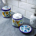 Decorative Bathroom Ceramic Jar with Lid - Dispenser Apothecary Vanity Canister for Cotton Balls, Rounds, Pads, Swabs, Makeup Sponges, Hair Accessories, Q-Tips - Storage Container 4.7x3.5 Inch