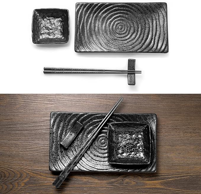 Youda 8-Piece Japanese Sushi Serving Set - Ceramic Sushi Plates, Soy Sauce Dishes, Chopsticks with Holders, Elegant Dinnerware for Sashimi, Nigiri, Asian Cuisine