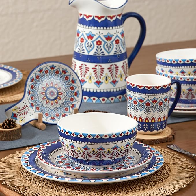 Bico Boho Totem Salad Plates Set of 4, 8.75 Inch Ceramic Dessert Plates for Salad, Appetizer, Side Dishes, Microwave and Dishwasher Safe, Gift for Housewarming and Thanksgiving