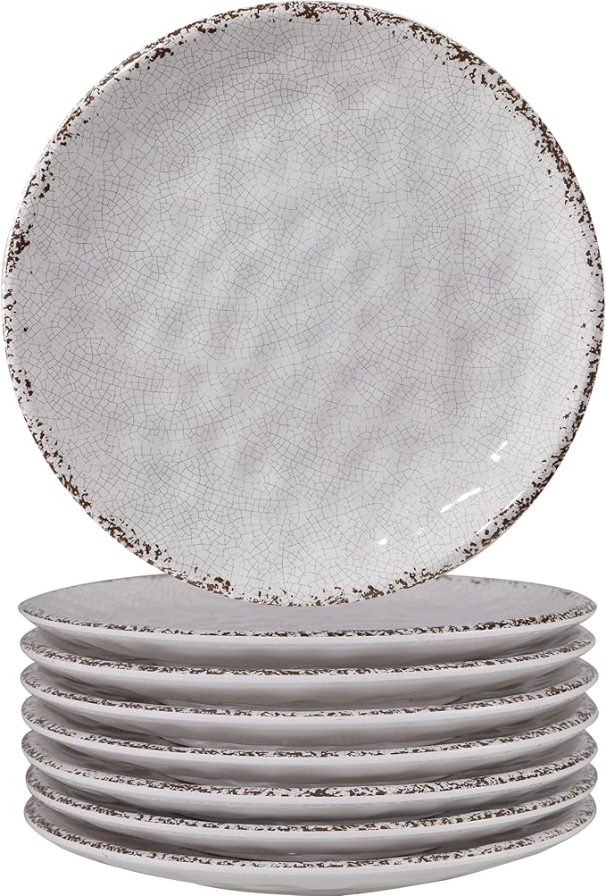 Farmhouse Melamine 6 Inch Appetizer plate, Small Serving Dinnerware/Snack/Party/Kitchen/Dinner/Dessert Plates, Set of 8, White