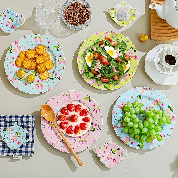 8-Inch Porcelain Dessert Plates, Set of 8 - Floral Decorative Ceramic Plates for Appetizers, Salads, or Dinner, Colorful & Elegant Design