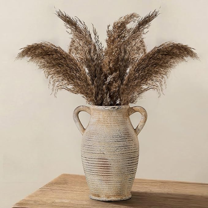 Emotionally Grounded Vase, Vaseking Large Ceramic Rustic Vase with 2 Handles, 9.8 inch Minimalist Decorative Farmhouse Tall Vases for Home Decor, Living Room, Enterway, Table Decoration, Gray