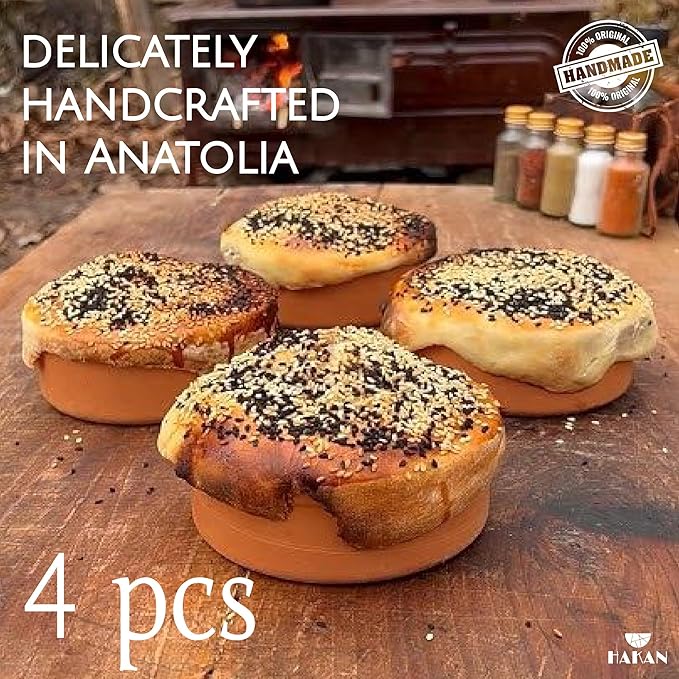 Hakan Athens Clay Bowl Set of 4, Terracotta 5.7-inch Bowls, 14.2 Oz Ancient Pottery, Glazed Inside Cooking Clay Bowls in Box, Turkish Clay Yogurt Pots, Earthenware for Mexican Dishes, 4 Pcs, 420 cc