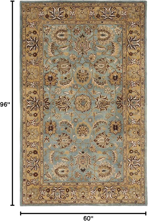 SAFAVIEH Heritage Collection Area Rug - 5' x 8', Blue & Gold, Handmade Traditional Oriental Wool, Ideal for High Traffic Areas in Living Room, Bedroom (HG958A)