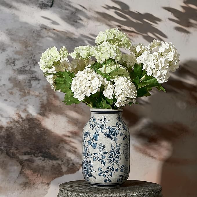 SIDUCAL Blue and White Vintage Vase, 9.4 Inch Ceramic Chinoiserie Floral Vase, Retro Ice Cracked Blue and White Porcelain for Home Decor Centerpieces, Living Room, Bookshelf, Office
