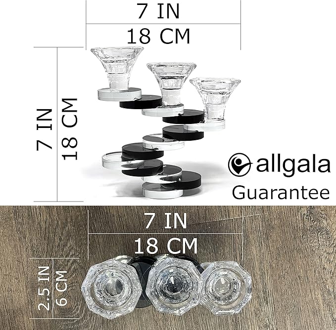 Allgala 3-Cup Artistic Design Bonsai Style Candlestick Crystal Candle Holder-Black-HD89132