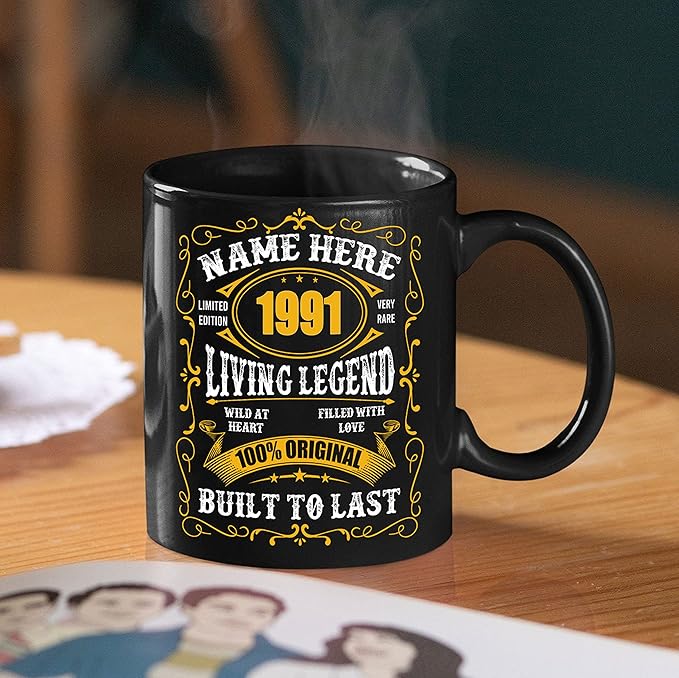 PREZZY Personalized 32nd Birthday Coffee Mug Vintage 1991 Limited Edition Mug Black 11oz 15oz