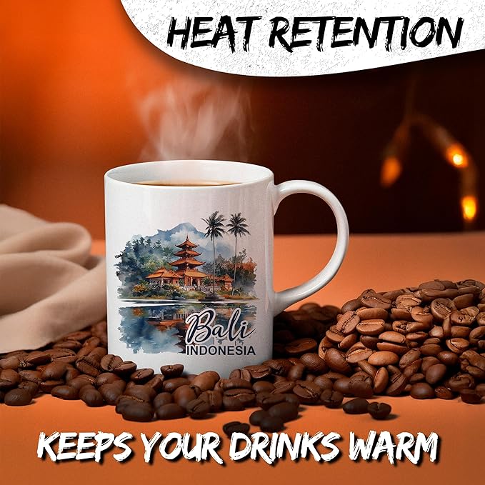 Bali Indonesia Ceramic Coffee Mug 11oz Asia Tropical Island Island of the Gods – Tea Coffee Mug with Comfortable Grip – Unique Travel Gift Cup for Office or Home – Vibrant Long-Lasting Print ID44991