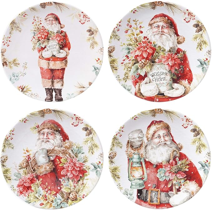 Christmas Story 16pc Dinnerware Set – Service for 4 with Santa Plates, Bowls & Mugs – Vintage Holiday Ceramic Set Featuring Festive Art, Red Accents & Seasonal Charm