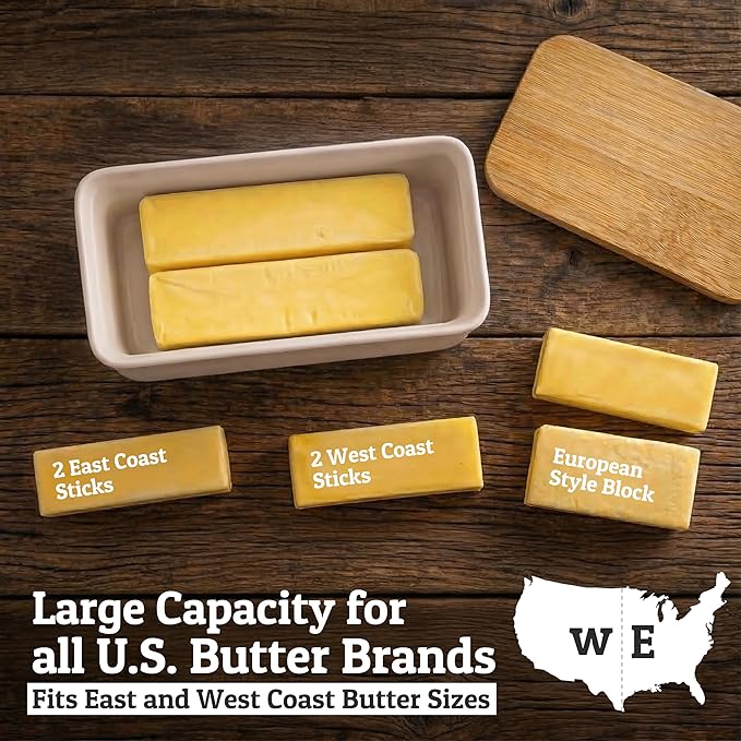 PriorityChef Extra Large Butter Dish with Lid for Countertop, Ceramic Butter Container With Airtight Cover, Butter Keeper for Counter or Fridge, Butter Holder Storage, Cannoli Cream