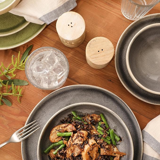 Gibson Elite Manila Bay 16-Piece Stoneware Dinnerware Set, Service for 4, Reactive Glaze Modern Artisan Plates, Bowls & Mugs, Assorted Colors, Round Design
