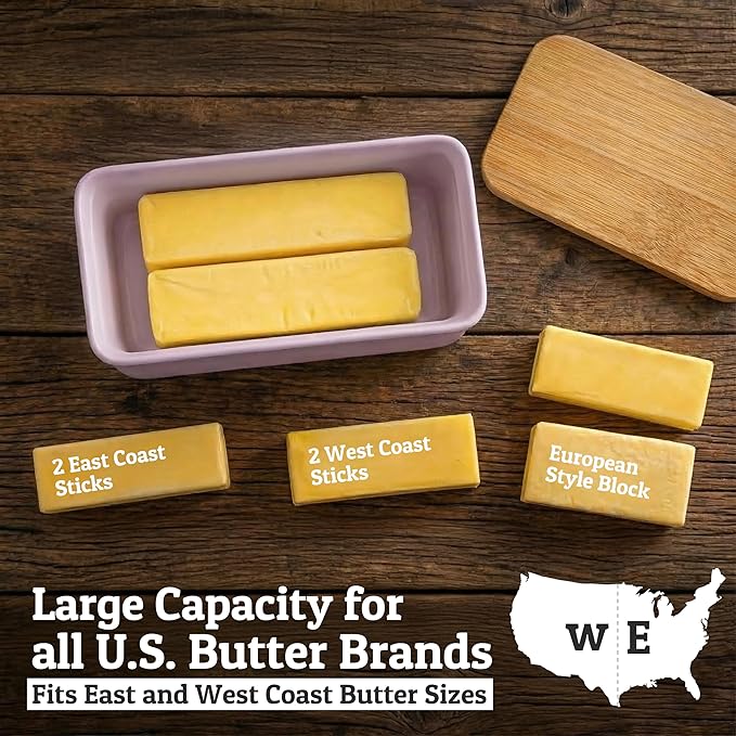 PriorityChef Extra Large Butter Dish with Lid for Countertop, Ceramic Butter Container With Airtight Cover, Butter Keeper for Counter or Fridge, Butter Holder Storage, Lacy Lilac