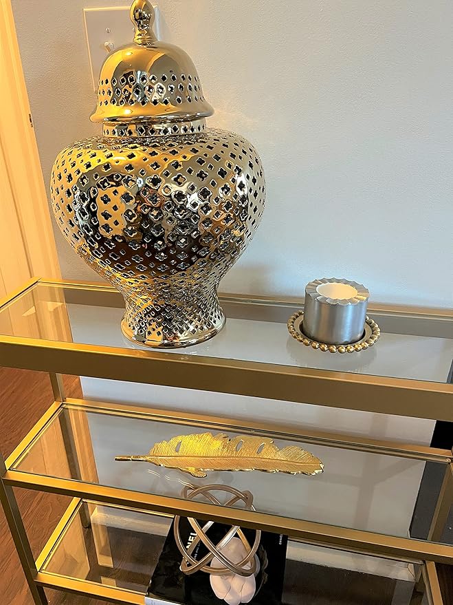 Noori Home - 100% Modern Glam Artisan Ceramic SANA Large Sana Ginger Jar Urns with Lid 12.5x12.5x19