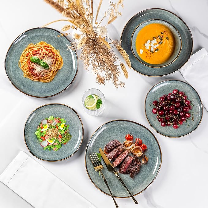 AmorArc Ceramic Dinnerware Sets,Handmade Reactive Glaze Stoneware Plates and Bowls Sets,Highly Scratch Resistant | Dishwasher & Microwave Safe Dishes Set,Service for 4 (12pc)