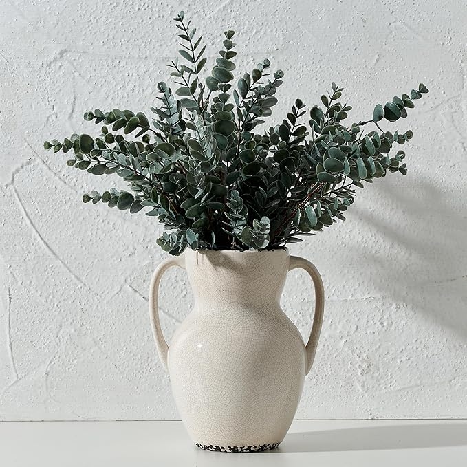 Emotionally Grounded Vase, Vaseking Large Ceramic Rustic Vase with 2 Handles, 8.3 inch Minimalist Decorative Farmhouse Vases for Home Decor, Living Room, Enterway, Table Decoration, Ice Cracked White