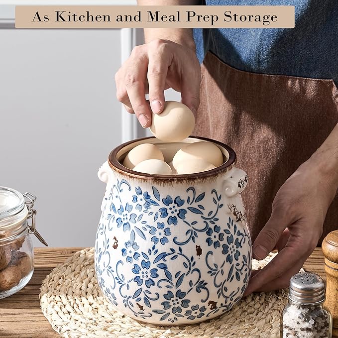Utensil Holder for Kitchen Counter, Modern Farmhouse Rustic Cooking Utensil Holder and Crock, Exquisite Chinoiserie Floral Ceramic Utensil Organizer for Home Kitchen Decor- Blue and White Porcelain