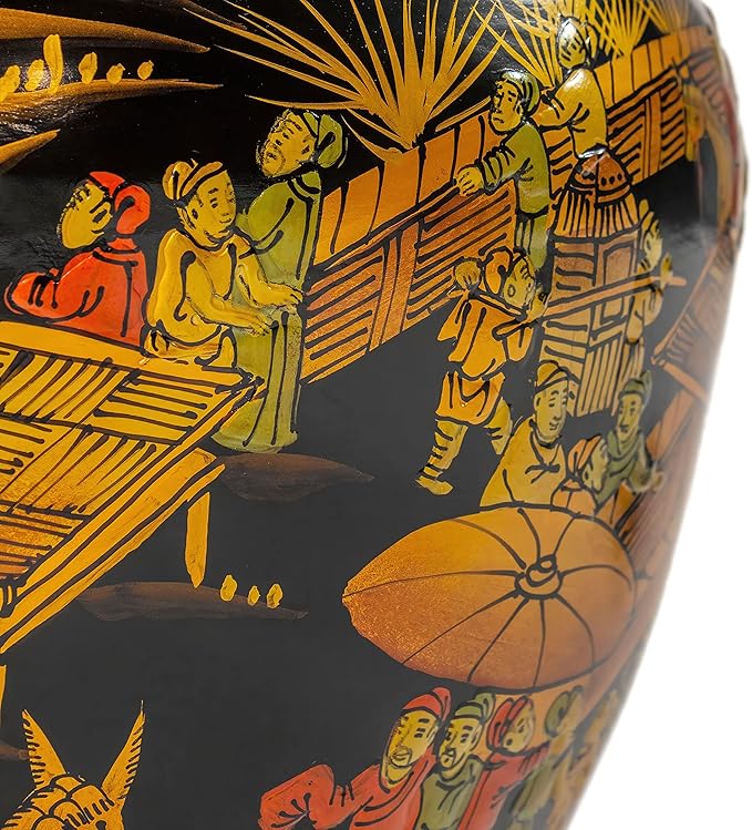Red Lantern 16" Black Lacquer Fishbowl - Ching Ming