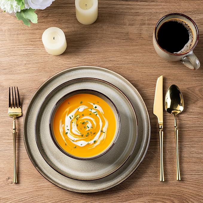 GBHOME Dinnerware Sets for 8, 24 Pieces Stoneware Plates and Bowls Sets, Scratch Resistant Dishes, Dishwasher & Microwave Safe, Reactive Glaze