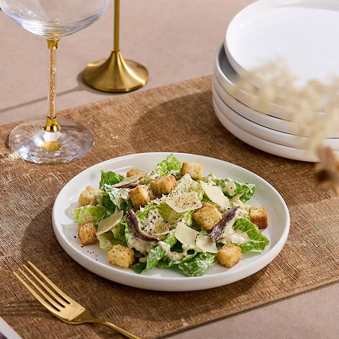 Ceramic Appetizer Plates Set of 6,White Dessert Plates 8 Inch,Small Dinner Plates,Modern Round Salad Plates,Porcelain Serving Dishes for Pasta,Snack,Bread,Dessert,Sushi Microwave & Dishwasher Safe