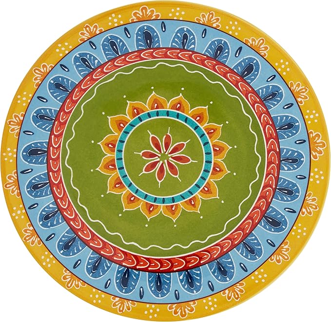 Valencia 8.75" Ceramic Dessert Plates Set of 4 – Multicolor Boho Style Glazed Plates, Dishwasher & Microwave Safe, Vibrant Ceramic Side Plates for Indoor Outdoor Use