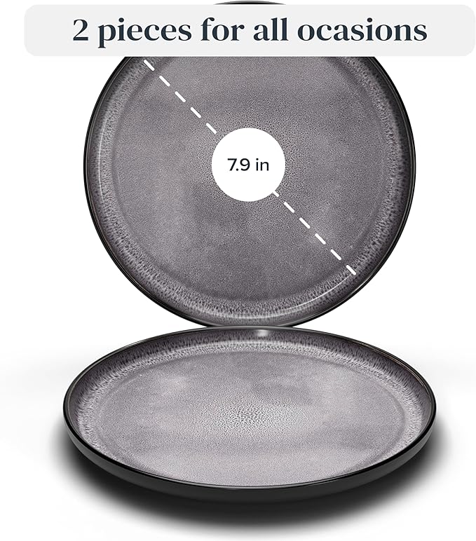 Stoneware breakfast & dessert plates set 2 pcs – Dark gray stylish cake plates – Dishwasher, microwave and scratch resistant – Small salad plates – Dinner service