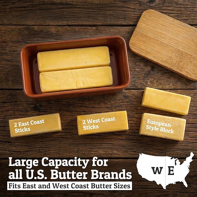PriorityChef Extra Large Butter Dish with Lid for Countertop, Ceramic Butter Container With Airtight Cover, Butter Keeper for Counter or Fridge, Butter Holder Storage, Rust