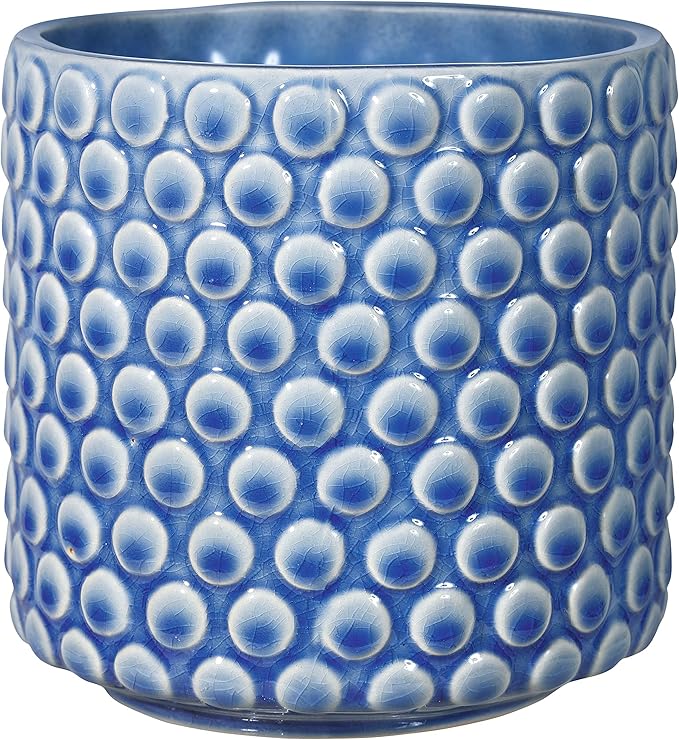 Bloomingville 5 Inch Stoneware Flower Pot with Polka Dots, Blue