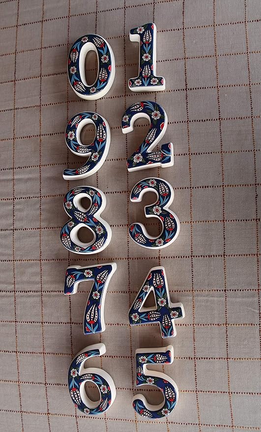 Large Ceramic Housewarming Sign Ceramic Address Plaque House Numbers Sign Door Personalized Coloured Decorative Hand Decoratede Housewarming Gifts Tulip Design 12 * 9 cm (Navy Blue, 8)