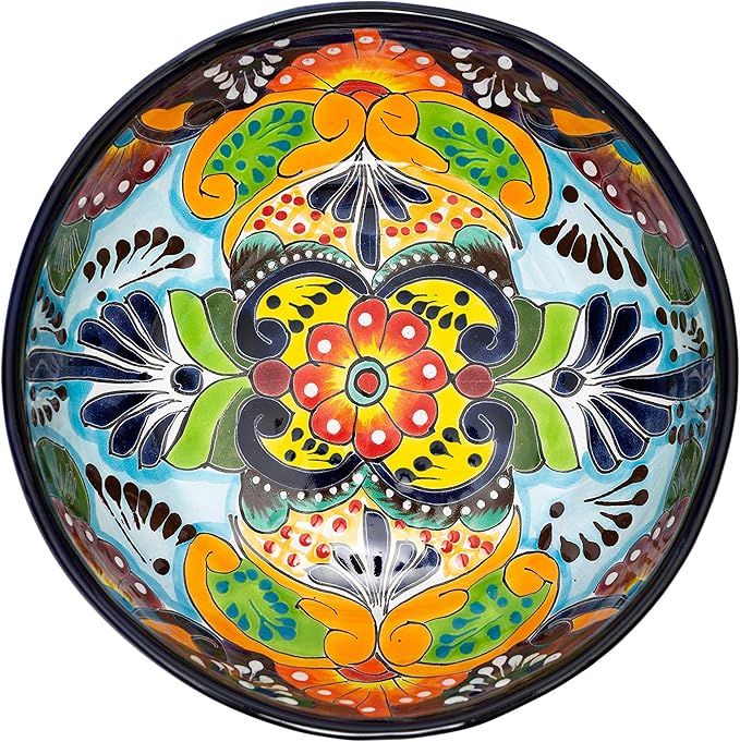 Mexican Talavera Pottery Large Serving Bowl, Handpainted Ceramic Pasta Bowl, Fruit Bowl, Hand Crafted Decorative Bowl for Salad Party Serving Bakeware Handmade Mexico Kitchen Art Unique Gift Platter