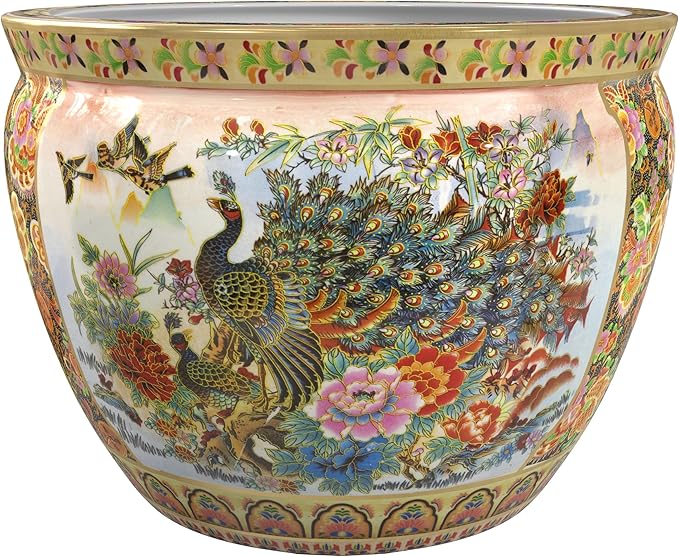 Red Lantern Large 20" Satsuma Porcelain Fishbowl Planter