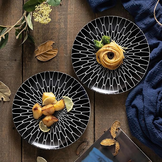 6-Inch Appetizer Plates Set of 6, Black and White Grid Ceramic Plates, Modern Checkerboard Appetizer/Dessert Plates, Microwave & Dishwasher Safe