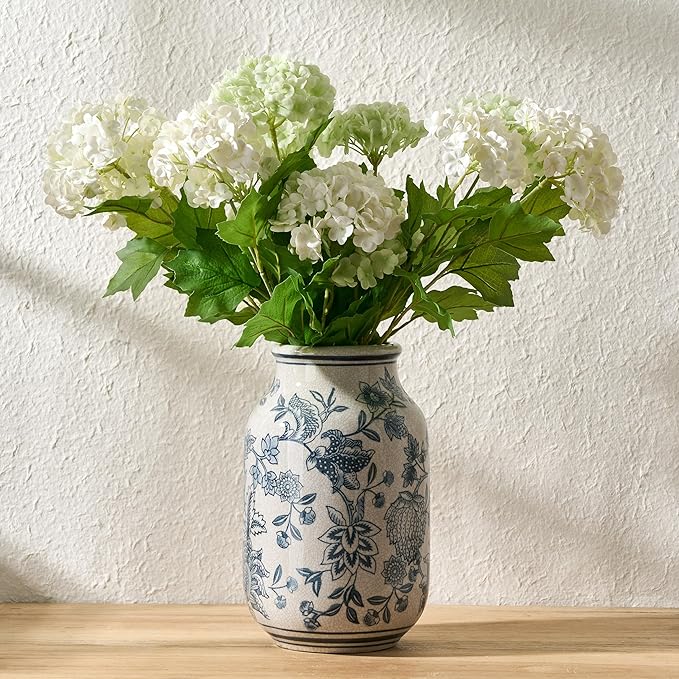 SIDUCAL Blue and White Vintage Vase, 9.4 Inch Ceramic Chinoiserie Floral Vase, Retro Ice Cracked Blue and White Porcelain for Home Decor Centerpieces, Living Room, Bookshelf, Office