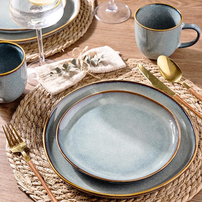 AmorArc Ceramic Dinnerware Sets,Handmade Reactive Glaze Stoneware Plates and Bowls Sets,Highly Scratch Resistant | Dishwasher & Microwave Safe Dishes Set,Service for 4 (16pc)